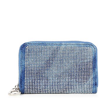 Rhinestone Design Petite Zip Around Wallet