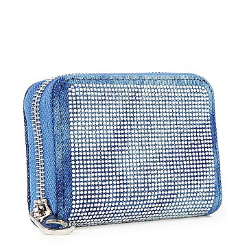 Rhinestone Design Petite Zip Around Wallet