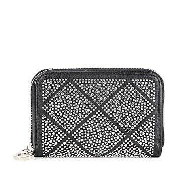 Rhinestone Design Petite Zip Around Wallet