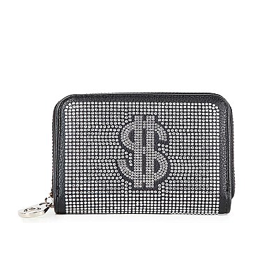 Rhinestone Design Petite Zip Around Wallet