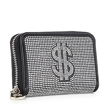 Rhinestone Design Petite Zip Around Wallet