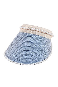 FASHION STRAW PEARL SUN VISOR HAT