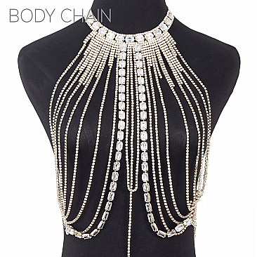 Stylish LARGE CRYSTAL NECKLACE WITH TASSELS Iconic Bodychain