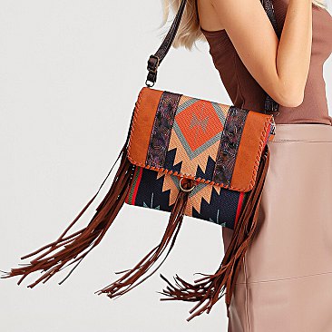 Bohemian Cotton & Linen Fringe Crossbody / Shoulder Bag