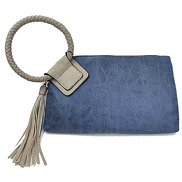 Fashion Cuff Handle Tassel Wristlet Clutch