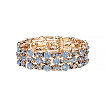 Fashion Stone Circle and Rectangle Metal Stretch Bracelet