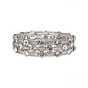 Fashion Stone Circle and Rectangle Metal Stretch Bracelet