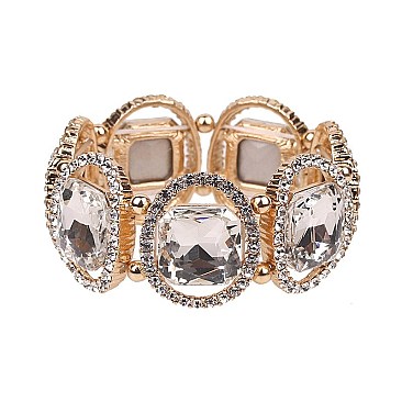 Fashionable Large Square Gem with Stone Ring Stretch Bracelet