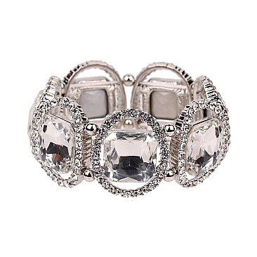 Fashionable Large Square Gem with Stone Ring Stretch Bracelet