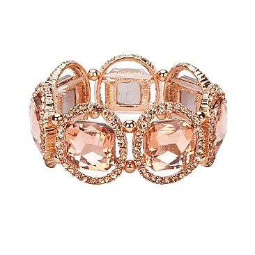 Fashionable Large Square Gem with Stone Ring Stretch Bracelet