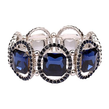 Fashionable Large Square Gem with Stone Ring Stretch Bracelet