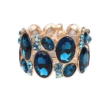 Fashion Oval Gem Cluster Stretch Bracelet SLBQ6