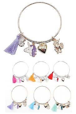 PACK OF 12 CUTE ASSORTED COLOR MULTI CHARM UNICORN BRACELET