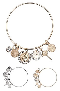 PACK OF 12 ELEGANT ASSORTED COLOR MULTI RELIGIOUS CHARM BRACELET