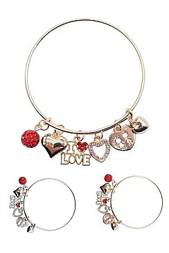PACK OF 12 STYLISH ASSORTED COLOR MULTI CHARM LOVE BRACELET
