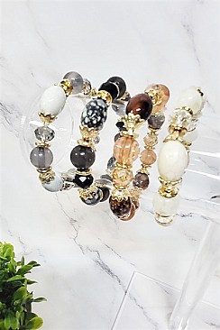 Pack of 12 Earthly Colors Stone Balls Stretch Bracelet Set