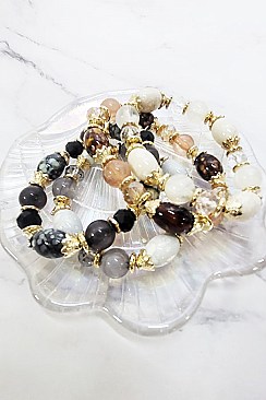 Pack of 12 Earthly Colors Stone Balls Stretch Bracelet Set