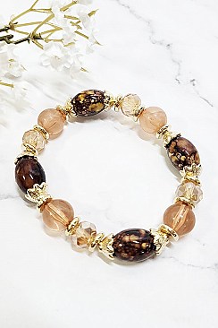 Pack of 12 Earthly Colors Stone Balls Stretch Bracelet Set
