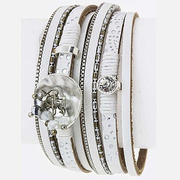 Crystal & Fringe Beaded Disk Layered Cuff LA-BR600Z