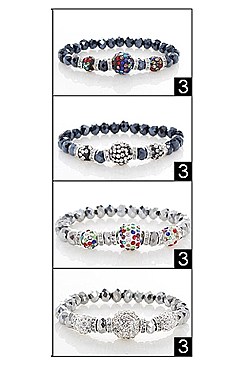 PACK OF 12 TRENDY ASSORTED COLOR FIREBALL AND GLASS BEAD BRACELET