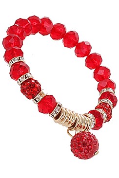 PACK OF 12 TRENDY ASSORTED COLOR FIREBALL GLASS STRETCH BRACELET