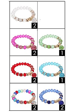 PACK OF 12 TRENDY ASSORTED COLOR FIREBALL GLASS STRETCH BRACELET