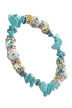 PACK OF 12 FASHION ASSORTED COLOR TURQUOISE GEM STONE STRETCH BRACELET