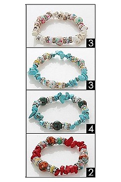 PACK OF 12 FASHION ASSORTED COLOR TURQUOISE GEM STONE STRETCH BRACELET