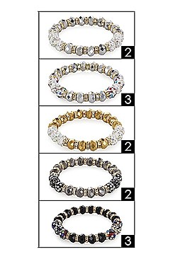 Pack of 12 Bright Crystal Beads Stretch Bracelet Set