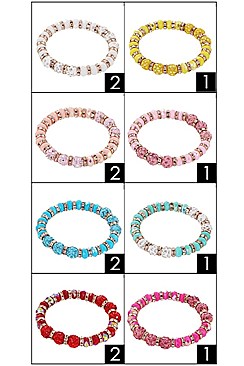 Pack of 12 Bright Crystal Beads Stretch Bracelet Set