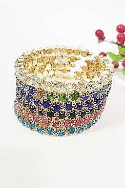 Pack of 12 Bright Crystal Adjustable Cuff Bracelet Set