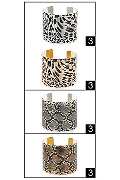 PACK OF 12 ANIMAL PRINT ASSORTED COLOR CUFF BANGLE
