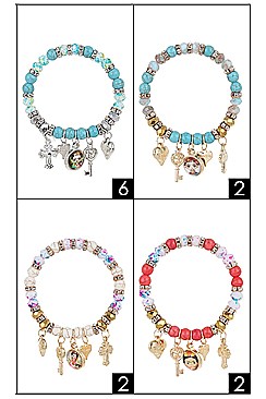 PACK OF 12 CHIC ASSORTED COLOR MULTI CHARM BRACELET