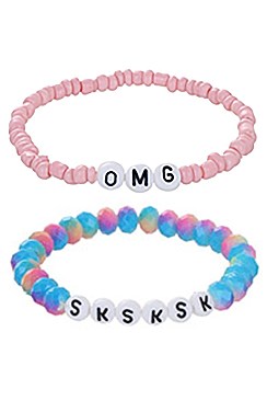 PACK 0F 12 FASHION ASSORTED COLOR 2-PC MULTI BRACELET SET