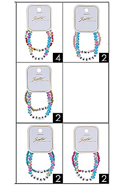 PACK 0F 12 FASHION ASSORTED COLOR 2-PC MULTI BRACELET SET