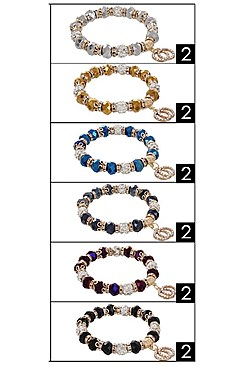 PACK OF 12 TRENDY ASSORTED COLOR GLASS BEAD STRETCH BRACELET