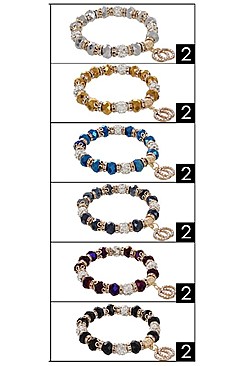 PACK OF 12 TRENDY ASSORTED COLOR GLASS BEAD STRETCH BRACELET