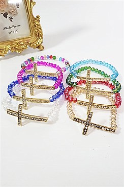 Pack of 12 Crystal Cross Beads Stretch Bracelet Set