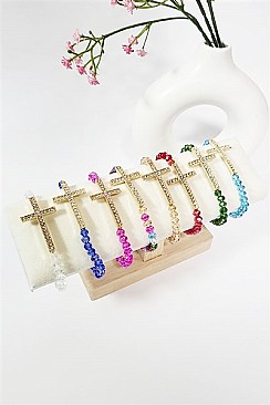 Pack of 12 Crystal Cross Beads Stretch Bracelet Set