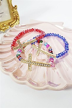 Pack of 12 Crystal Cross Beads Stretch Bracelet Set