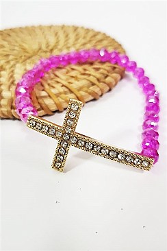 Pack of 12 Crystal Cross Beads Stretch Bracelet Set