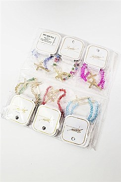 Pack of 12 Crystal Cross Beads Stretch Bracelet Set