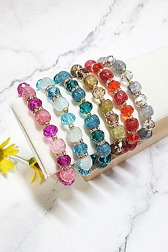 Pack of 12 Multicolor Mix Beads Stretch Bracelet Set