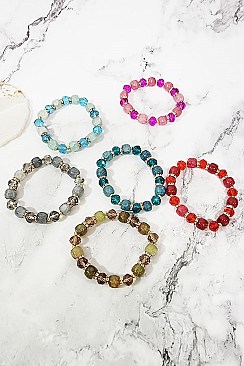 Pack of 12 Multicolor Mix Beads Stretch Bracelet Set