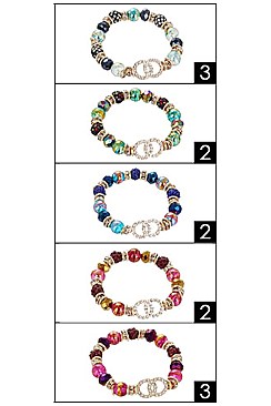 PACK OF 12 ENCHANTING ASSORTED COLOR MULTI BEAD STRETCH BRACELET