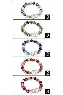 PACK OF 12 ENCHANTING ASSORTED COLOR MULTI BEAD STRETCH BRACELET