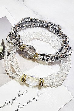 Pack of 12 Three Rows Oval Center Mix Bead Stretch Bracelets Set