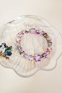 PACK 0F 12 FASHION ASSORTED COLOR Marble Design Beaded Bracelet SET