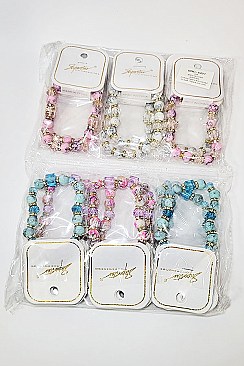 PACK 0F 12 FASHION ASSORTED COLOR Marble Design Beaded Bracelet SET
