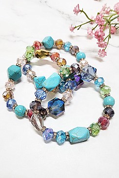 PACK OF 12 FASHION ASSORTED COLOR TURQUOISE GEM STONE STRETCH BRACELET